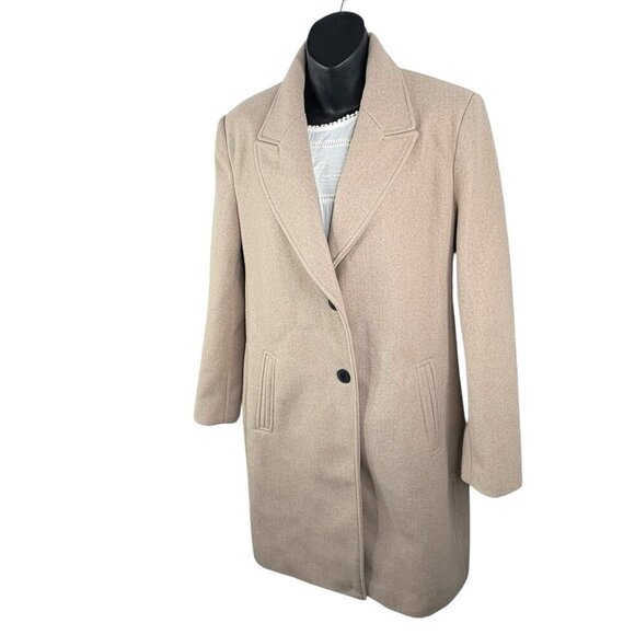 Preppy Academia Zara Soft Camel Two Button Front Coat Women’s L Midi Fall Winter - Picture 4 of 12